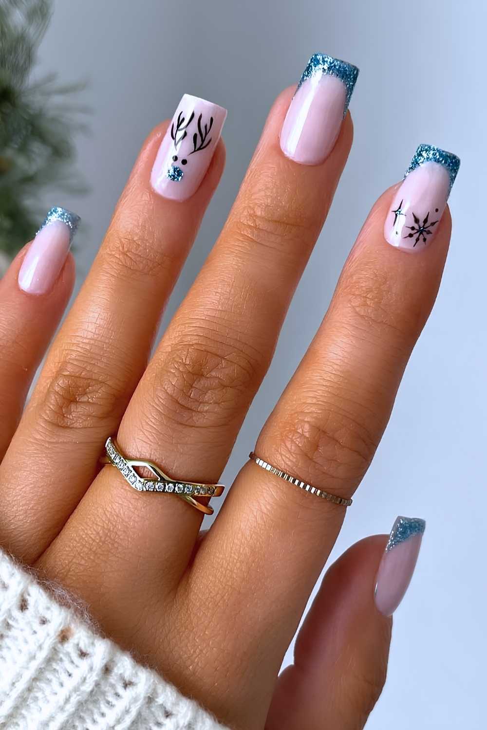 Short Square Nude French Tip Reindeer Outline Nails Short Square Nude French Tip Reindeer Outline Nails — Reindeer Nails 2026