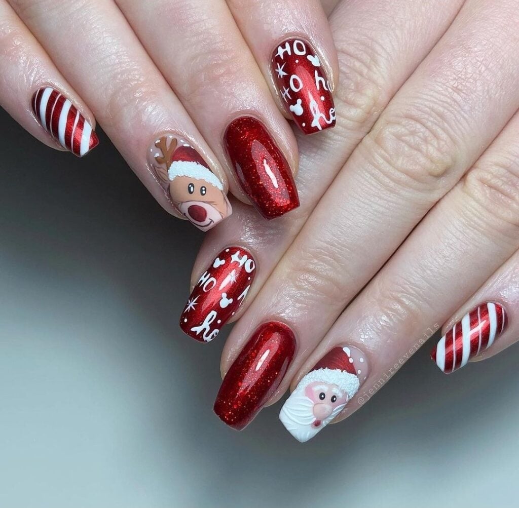 Short Square Nude Antler Stripe Glitter Nails Short Square Nude Antler Stripe Glitter Nails — Reindeer Nails 2026
