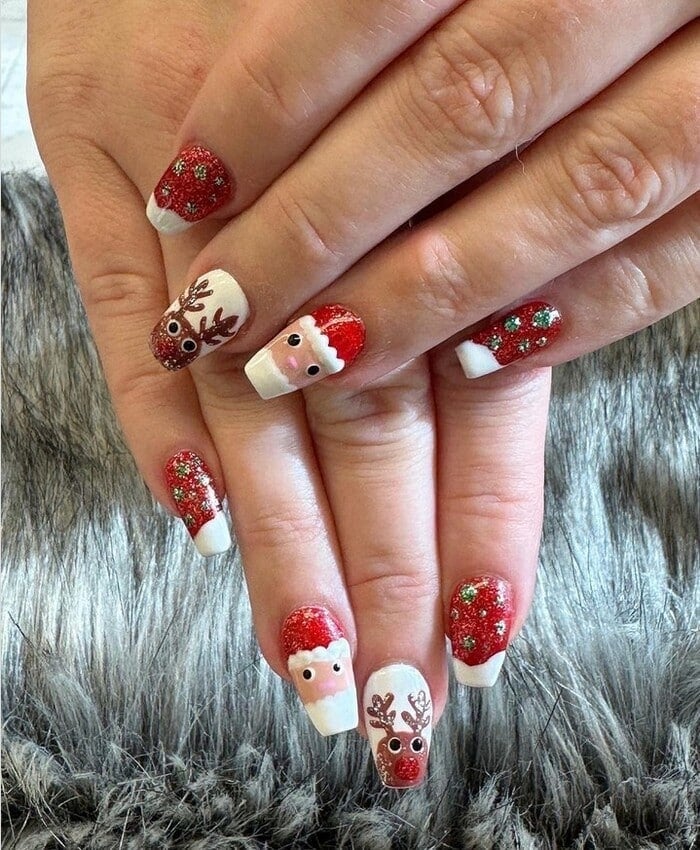 Short Square Reindeer Santa Glitter Nails Short Square Reindeer Santa Glitter Nails — Reindeer Nails 2026