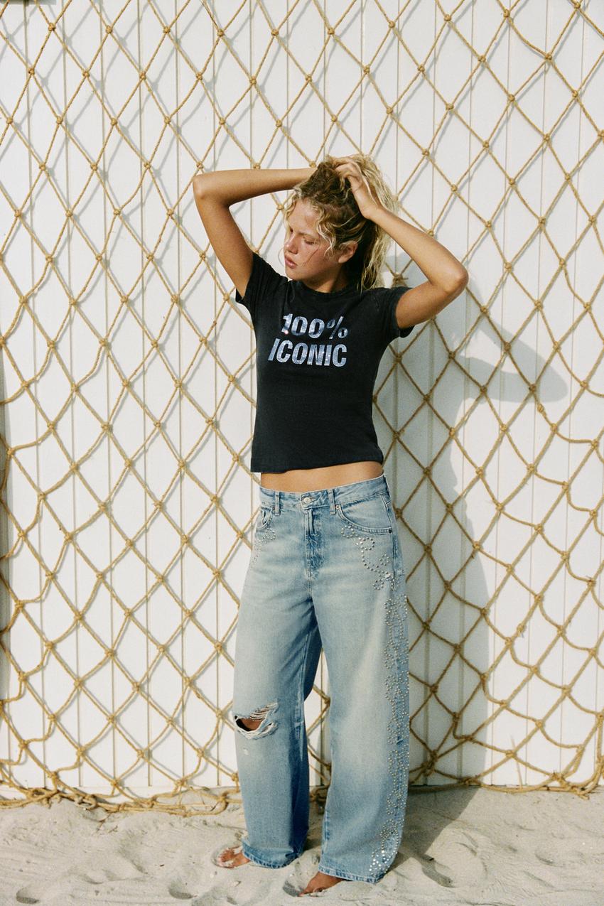 Light blue wide-leg jeans with studded embellishments Light blue wide-leg jeans with studded embellishments — Ripped Jeans 2027