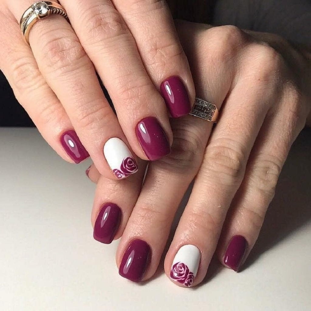 Short Square Berry Rose Nails Short Square Berry Rose Nails — Rose Flower Nails 2027