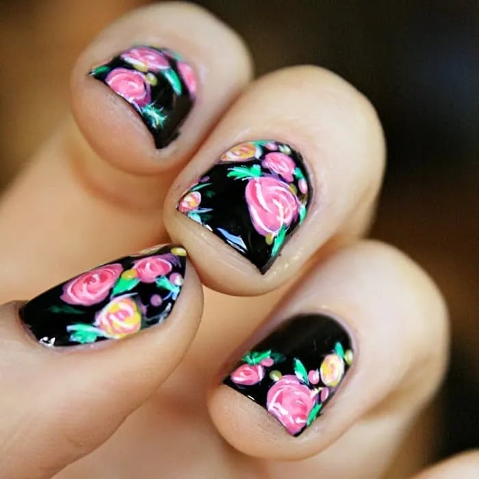 Short Square Black Rose Nails Short Square Black Rose Nails — Rose Flower Nails 2027