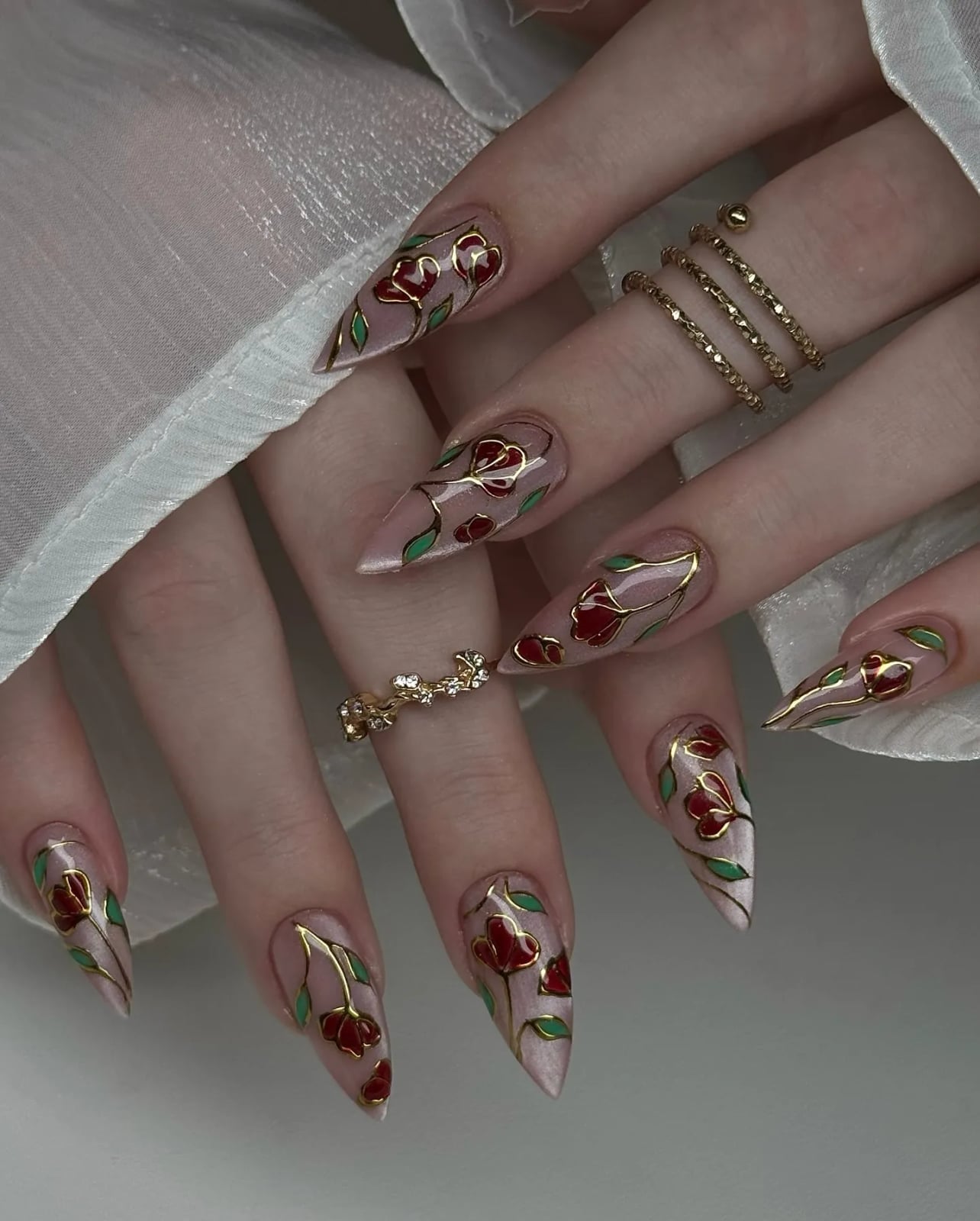 Long Stiletto Stained Glass Rose Nails Long Stiletto Stained Glass Rose Nails — Rose Flower Nails 2027