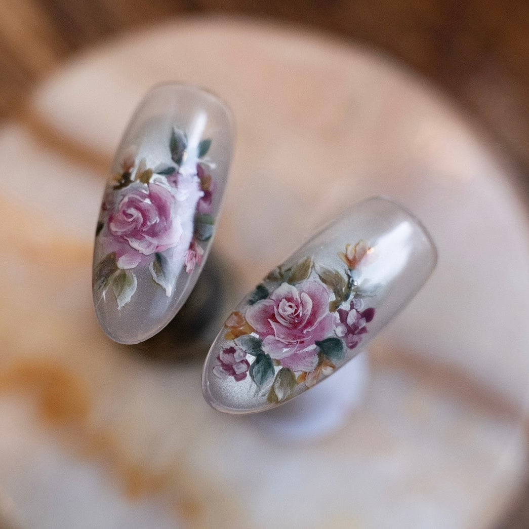 Medium Almond Hand-Painted Rose Nails Medium Almond Hand-Painted Rose Nails — Rose Flower Nails 2027