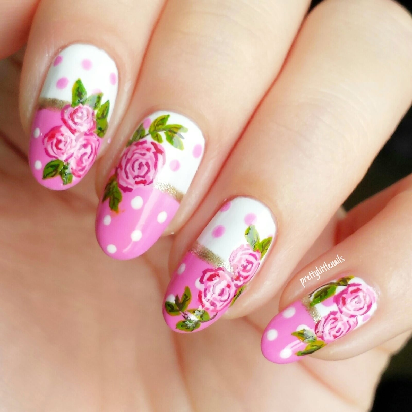 Oval Medium Polka Dot Rose Nails Oval Medium Polka Dot Rose Nails — Rose Flower Nails 2027