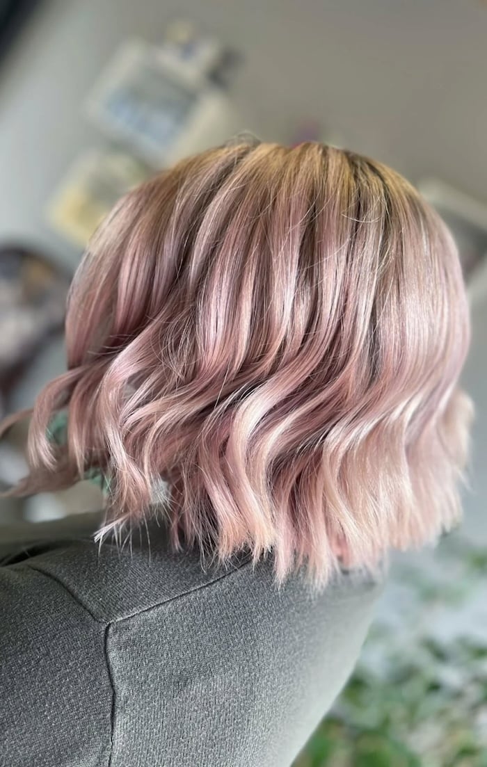 Wavy Rose Gold Bob With Highlights — Rose Gold Hair 2027