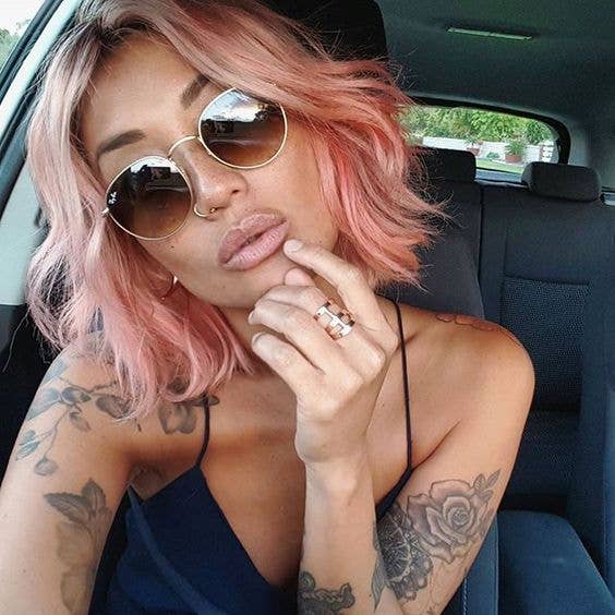 Shoulder Length Rose Gold Lob With Wispy Bangs — Rose Gold Hair 2027