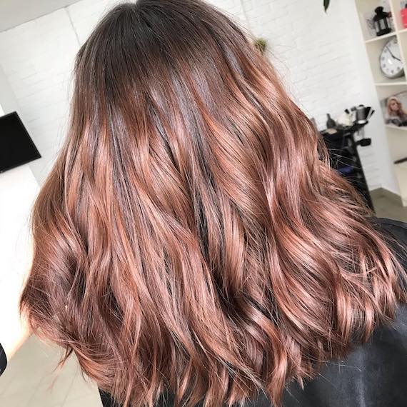 Mid-Back Rose Gold Layers With Curls — Rose Gold Hair 2027