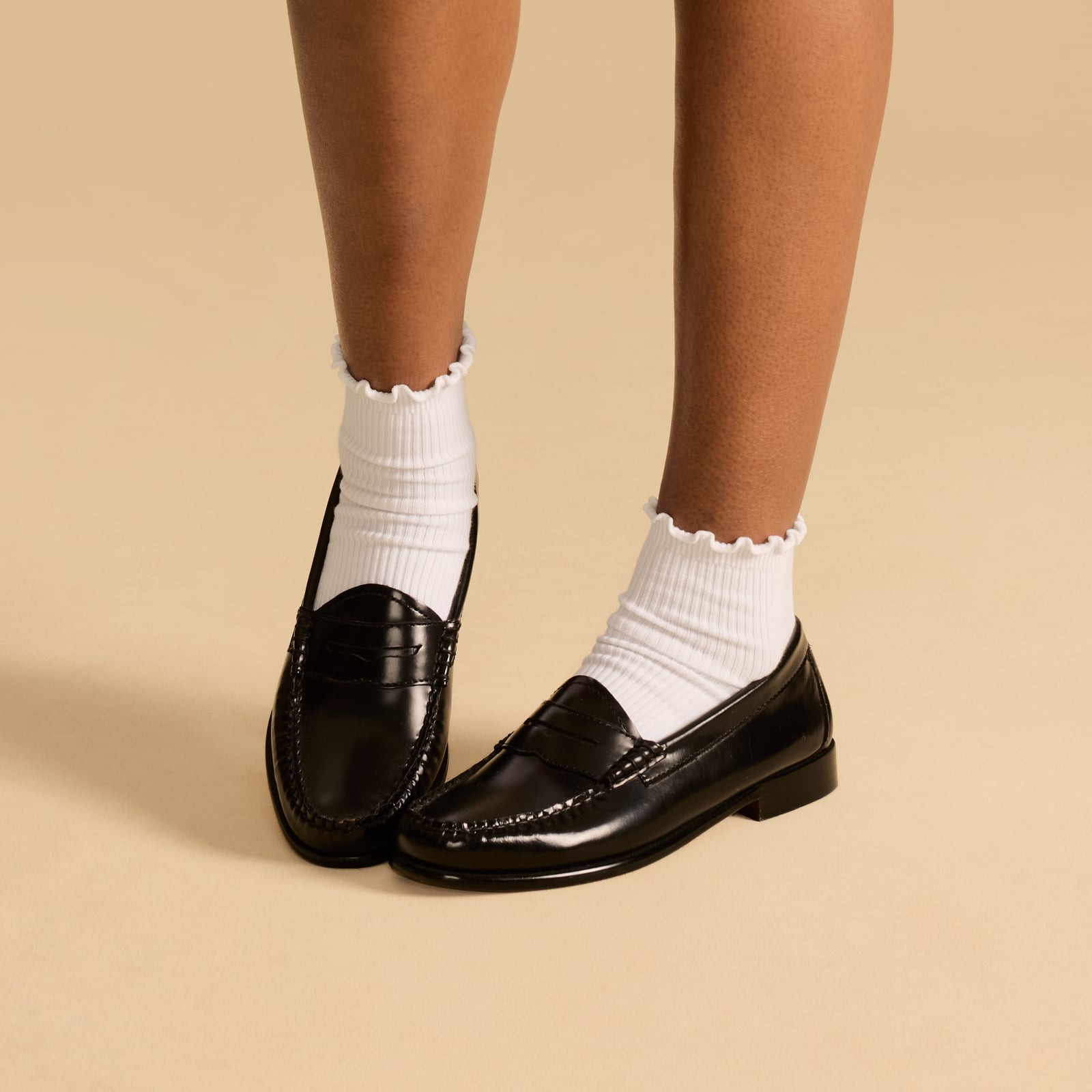 Loafers with white ankle socks Loafers with white ankle socks — Ruffle Socks Outfits 2027
