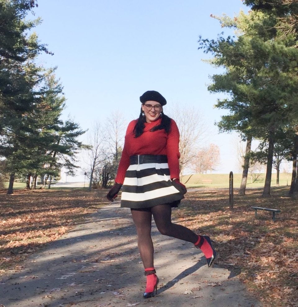 Striped skirt and heels with pink ruffle socks Striped skirt and heels with pink ruffle socks — Ruffle Socks Outfits 2027