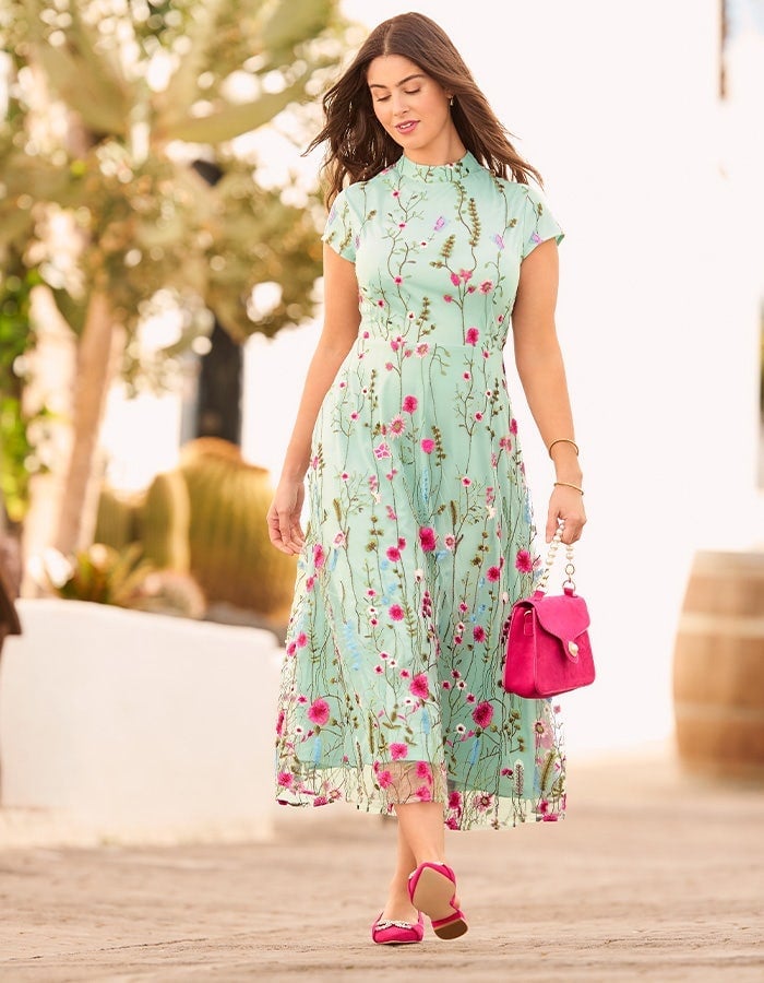 Mint green embroidered fit and flare midi dress Mint green embroidered fit and flare midi dress — Rustic Wedding Guest Dress 2027