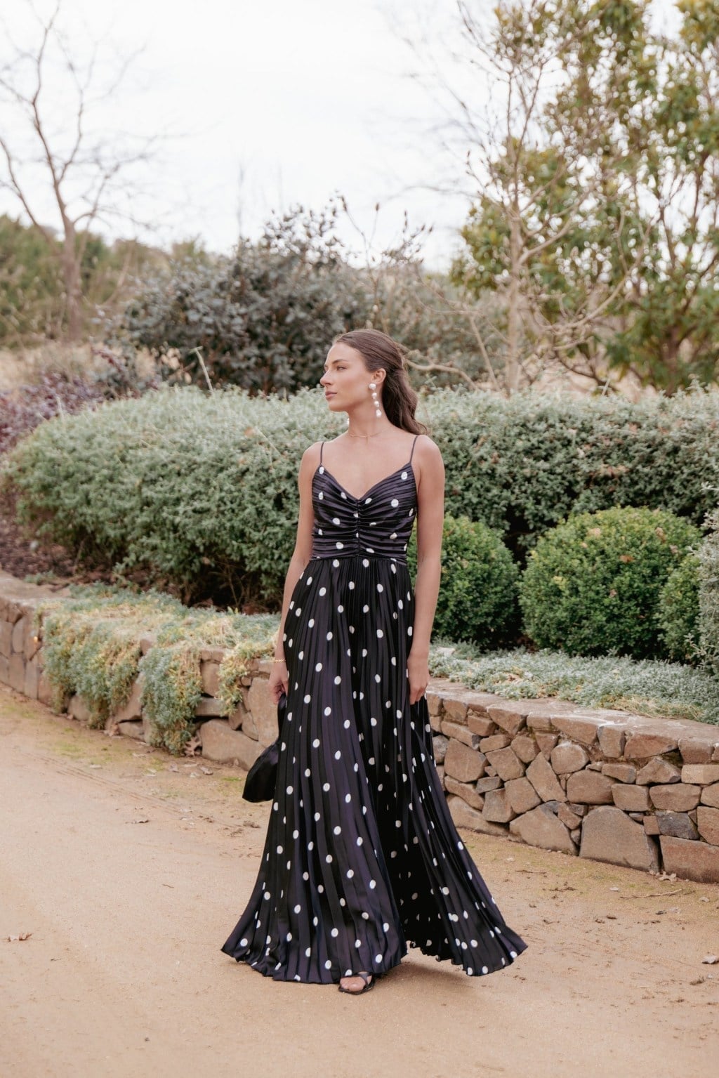 Navy blue polka dot a-line dress with pleated skirt Navy blue polka dot a-line dress with pleated skirt — Rustic Wedding Guest Dress 2027