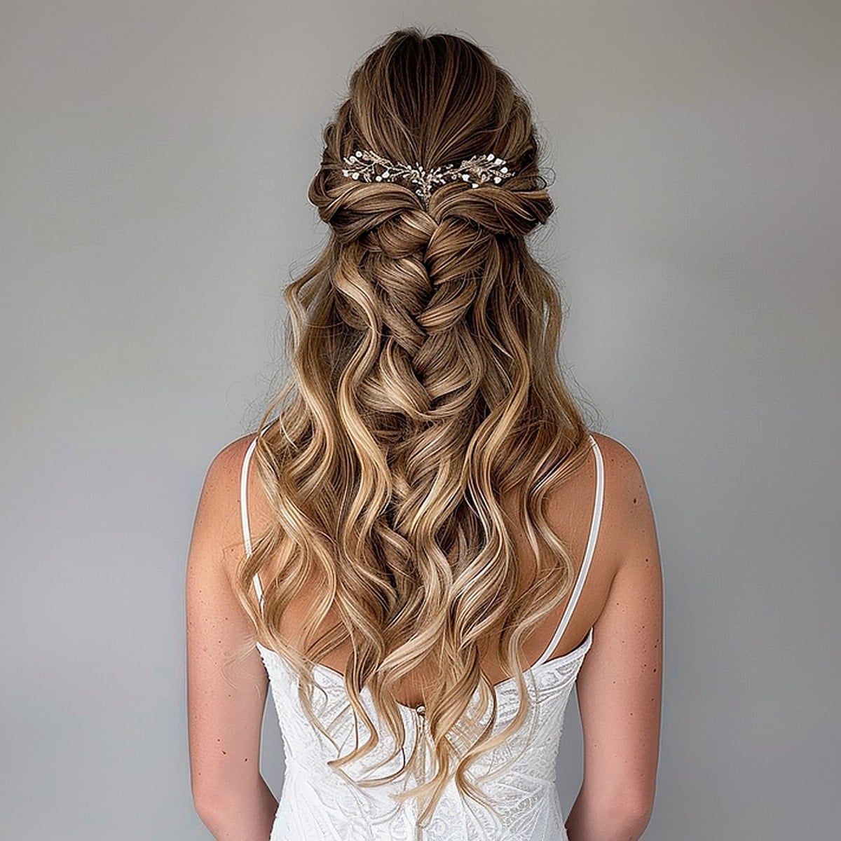 Mid-Back Blonde With Dark Roots Half Up Half Down Braid Mid-Back Blonde With Dark Roots Half Up Half Down Braid — Rustic Wedding Hairstyles 2027
