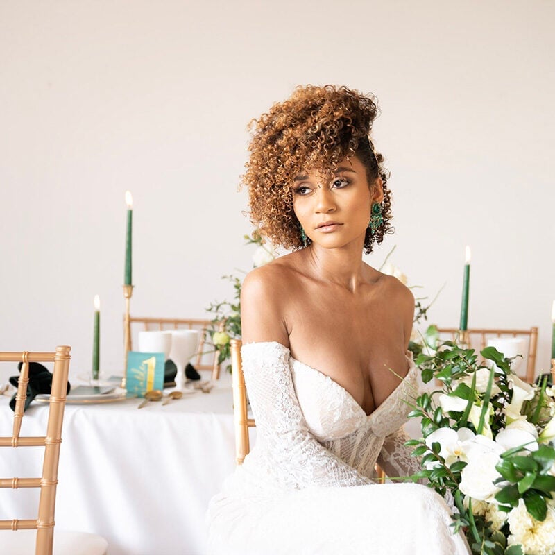 Shoulder Length Brown Curly Voluminous Updo Shoulder Length Brown Curly Voluminous Updo — Rustic Wedding Hairstyles 2027