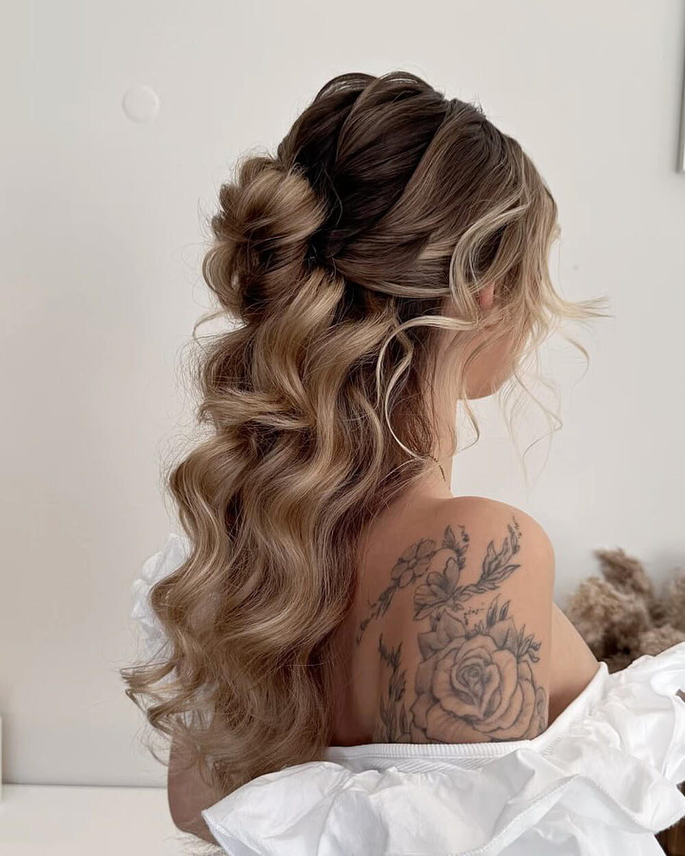 Collarbone Brown Wavy Half Up Half Down Braided Bun, Layers Collarbone Brown Wavy Half Up Half Down Braided Bun, Layers — Rustic Wedding Hairstyles 2027