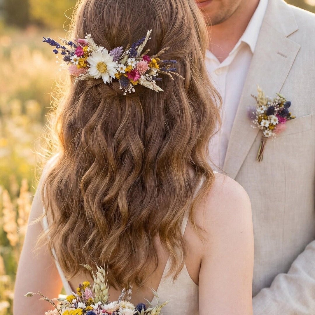 Collarbone Length Light Brown Wavy Half Up Half Down Collarbone Length Light Brown Wavy Half Up Half Down — Rustic Wedding Hairstyles 2027