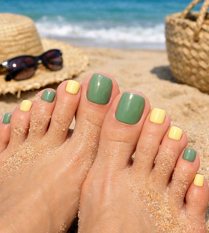Sage Green And Pale Yellow Mixed Pedicure Sage Green And Pale Yellow Mixed Pedicure — Sage Green Toe Nails 2027