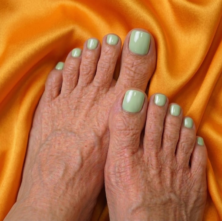 Soft Sage Green On Textured Orange Fabric Soft Sage Green On Textured Orange Fabric — Sage Green Toe Nails 2027