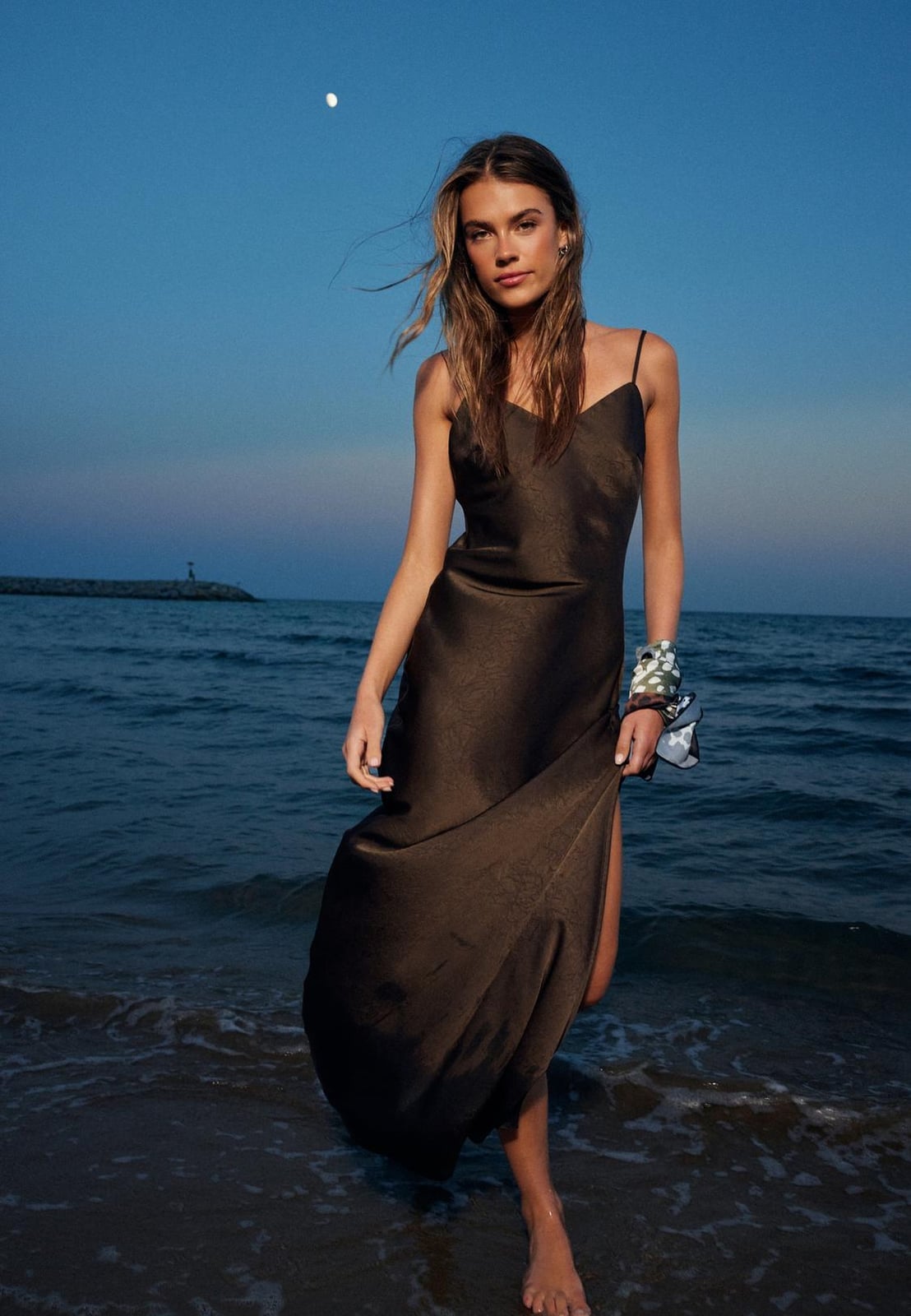 Brown Satin Spaghetti Strap Midi Dress — Satin Dinner Dress 2027