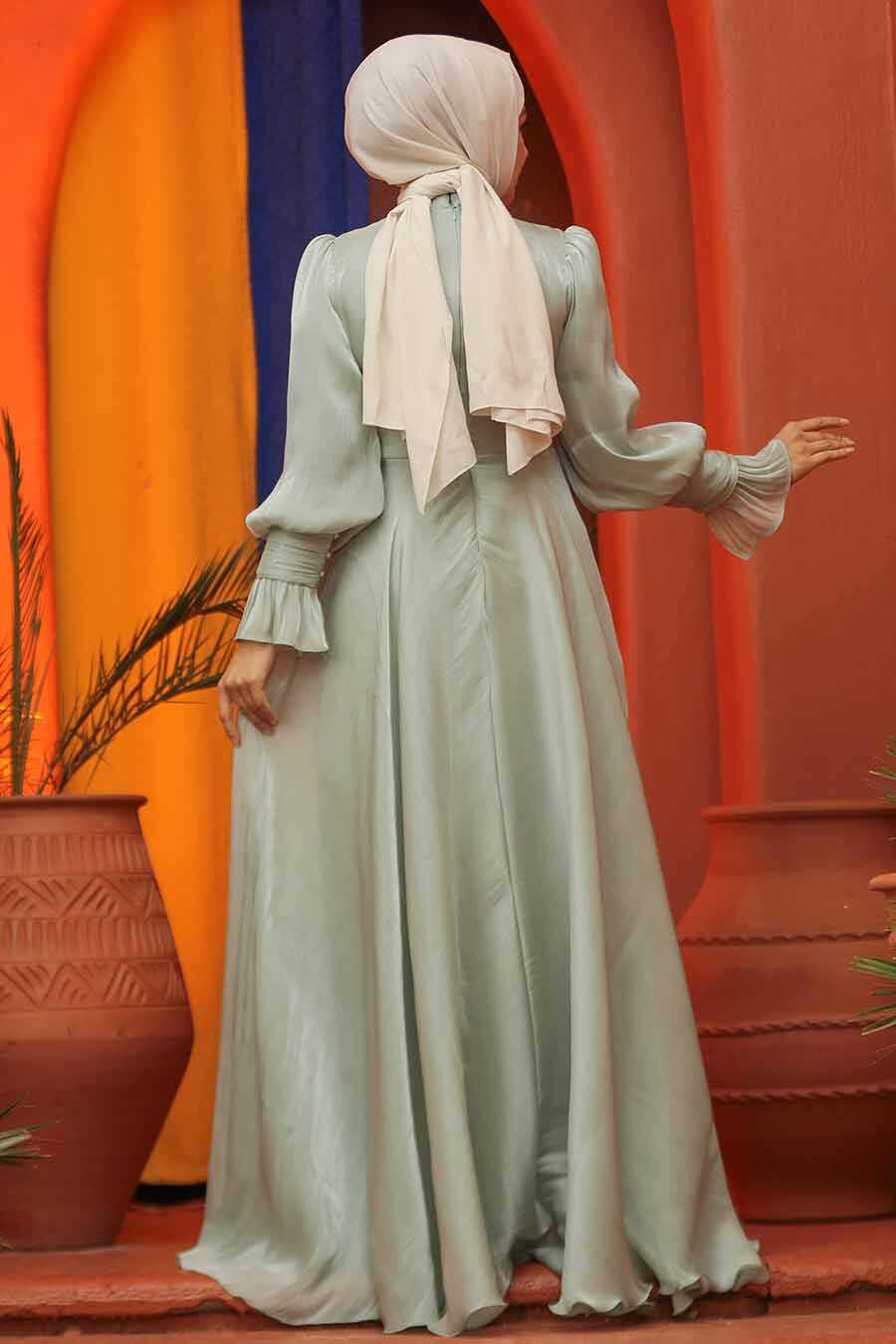 Mint Green Satin Maxi Dress with Sheer Sleeves — Satin Dinner Dress 2027