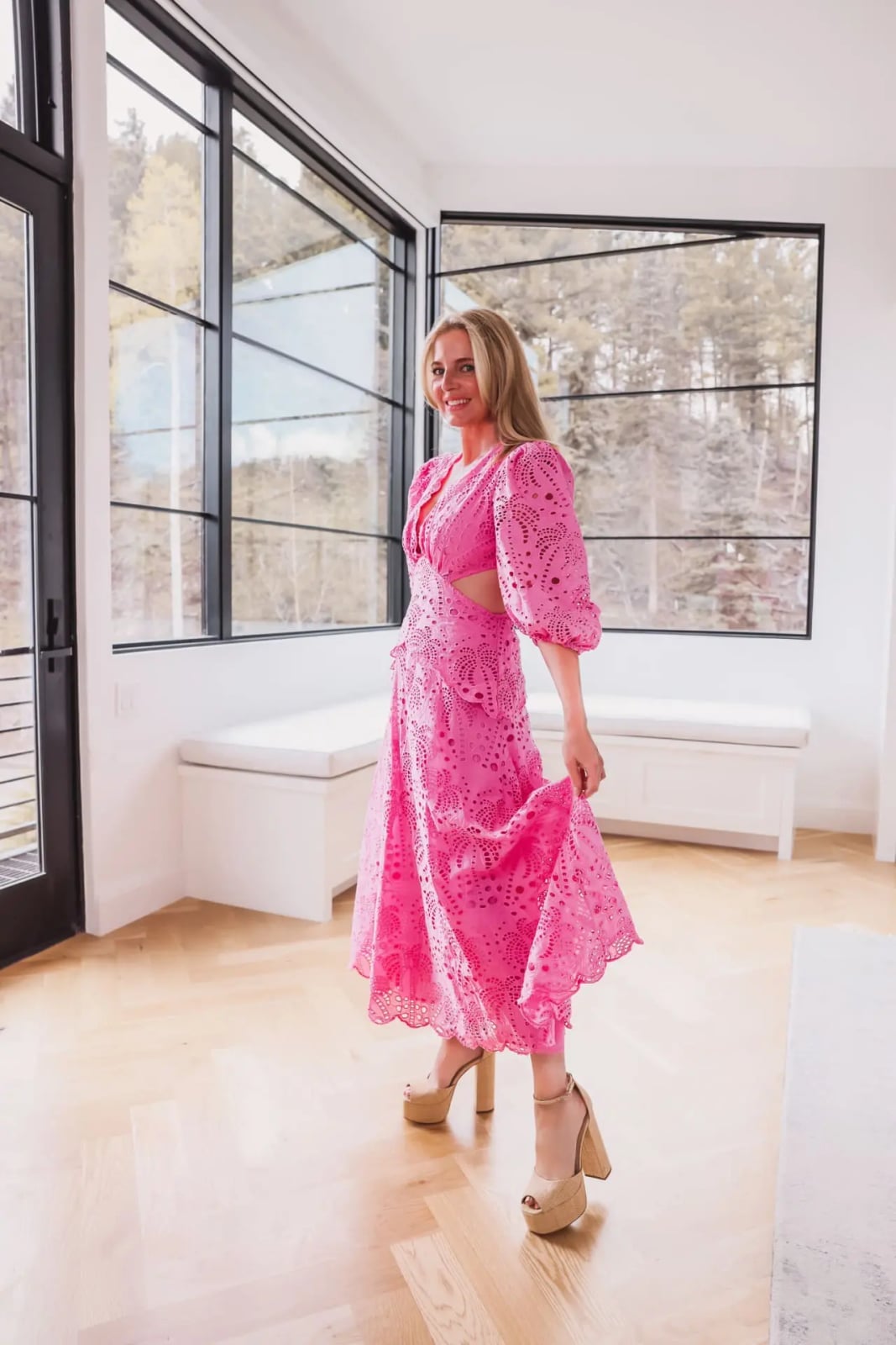 Hot pink broderie anglaise fit-and-flare midi dress Hot pink broderie anglaise fit-and-flare midi dress — Semi Formal Dress 2027 for School Dance