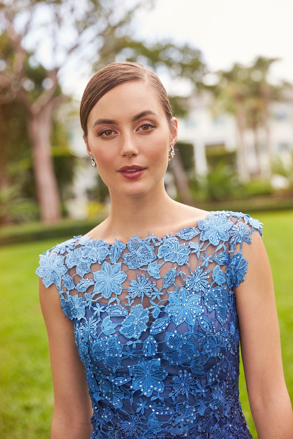 Blue lace overlay dress with boat neck and sequins Blue lace overlay dress with boat neck and sequins — Semi Formal Dress 2027 for School Dance