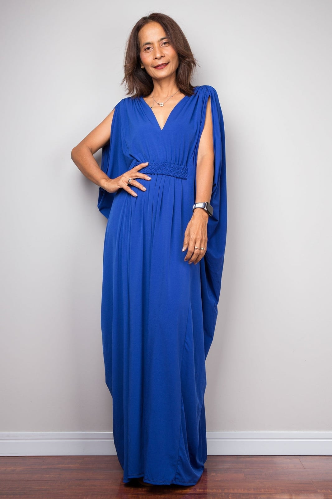 Royal blue maxi dress with dramatic cape sleeves Royal blue maxi dress with dramatic cape sleeves — Semi Formal Dress 2027 for School Dance