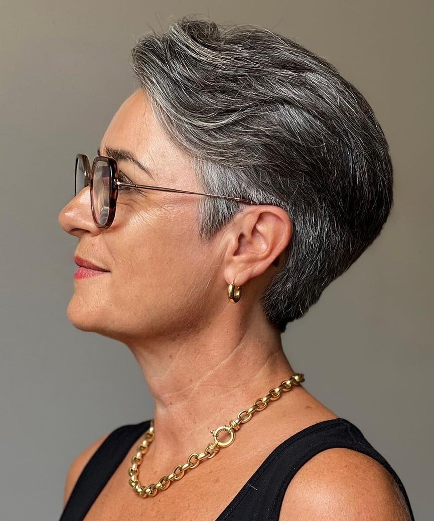 Textured Gray Pixie With Swept Back Layers — Senior Picture Hairstyles 2027