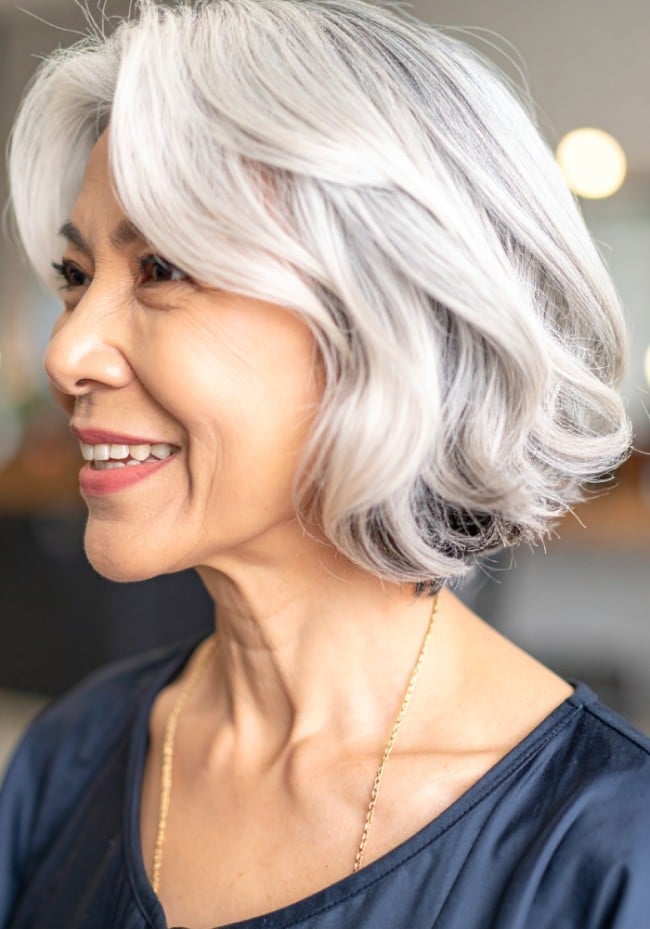 Silver Gray Wavy Bob — Senior Picture Hairstyles 2027