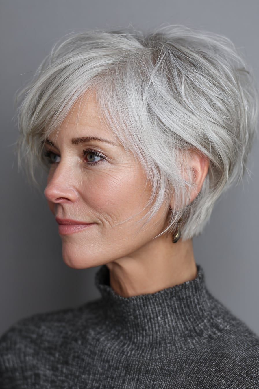 Textured Gray Pixie With Side-Swept Bangs — Senior Picture Hairstyles 2027