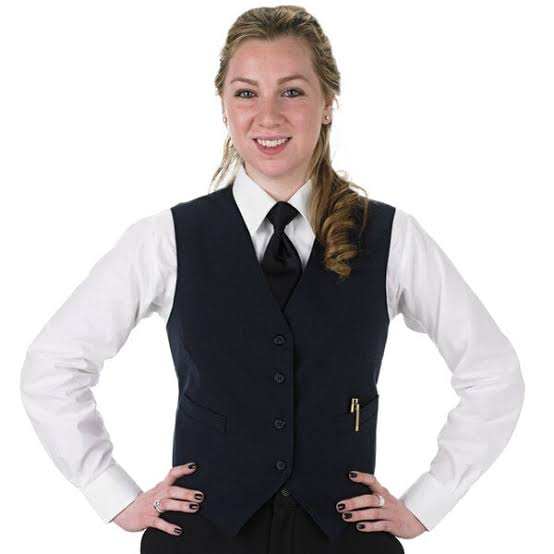 Navy Vest Over White Shirt With Black Tie Navy Vest Over White Shirt With Black Tie — Server Outfits 2027
