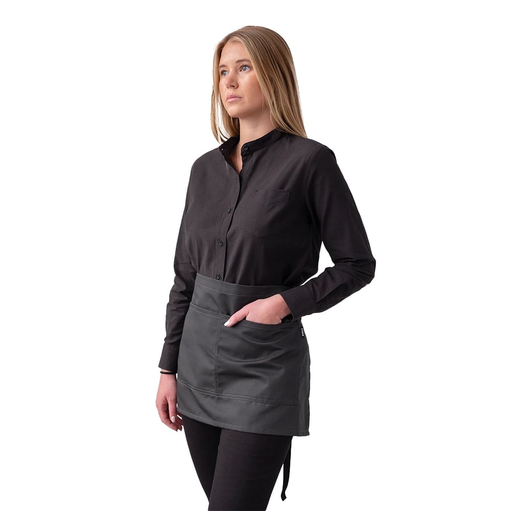 Black Long Sleeve Shirt With Gray Waist Apron Black Long Sleeve Shirt With Gray Waist Apron — Server Outfits 2027