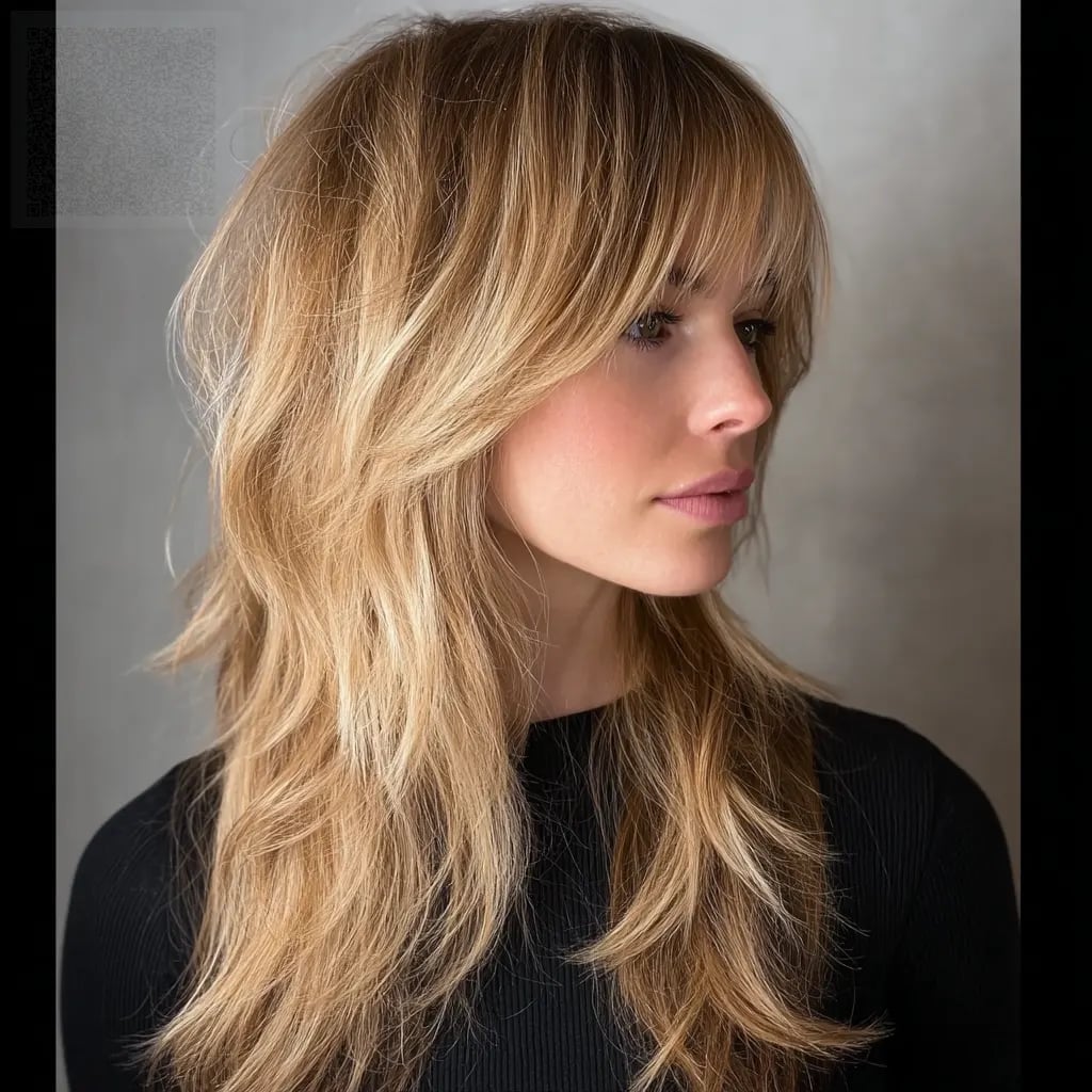 Collarbone Shag With Soft Blonde Highlights — Shag 2027 with Curtain Bangs