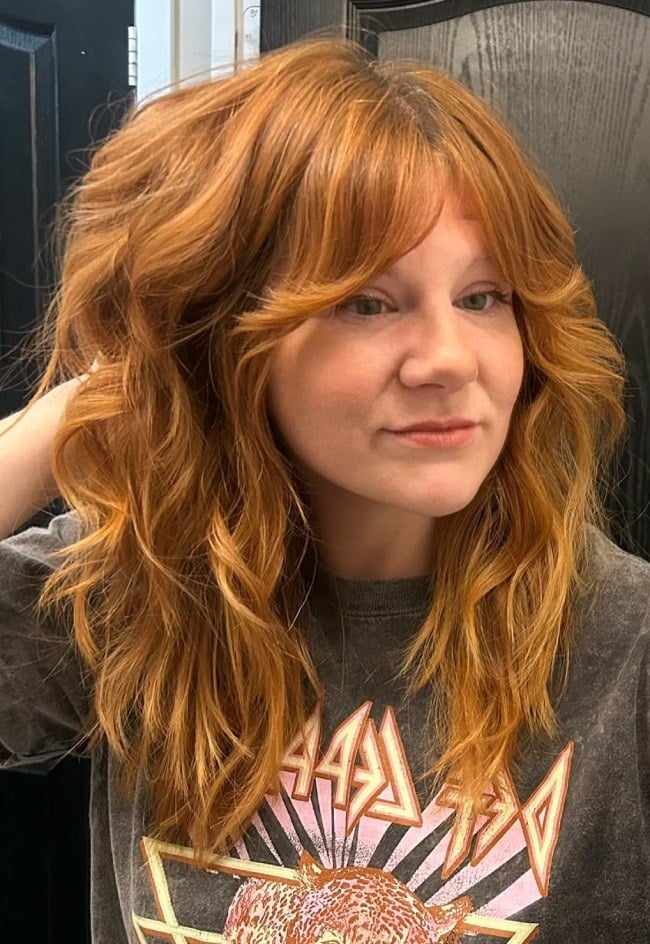 Copper Ginger Collarbone Shag Textured — Shag 2027 with Curtain Bangs
