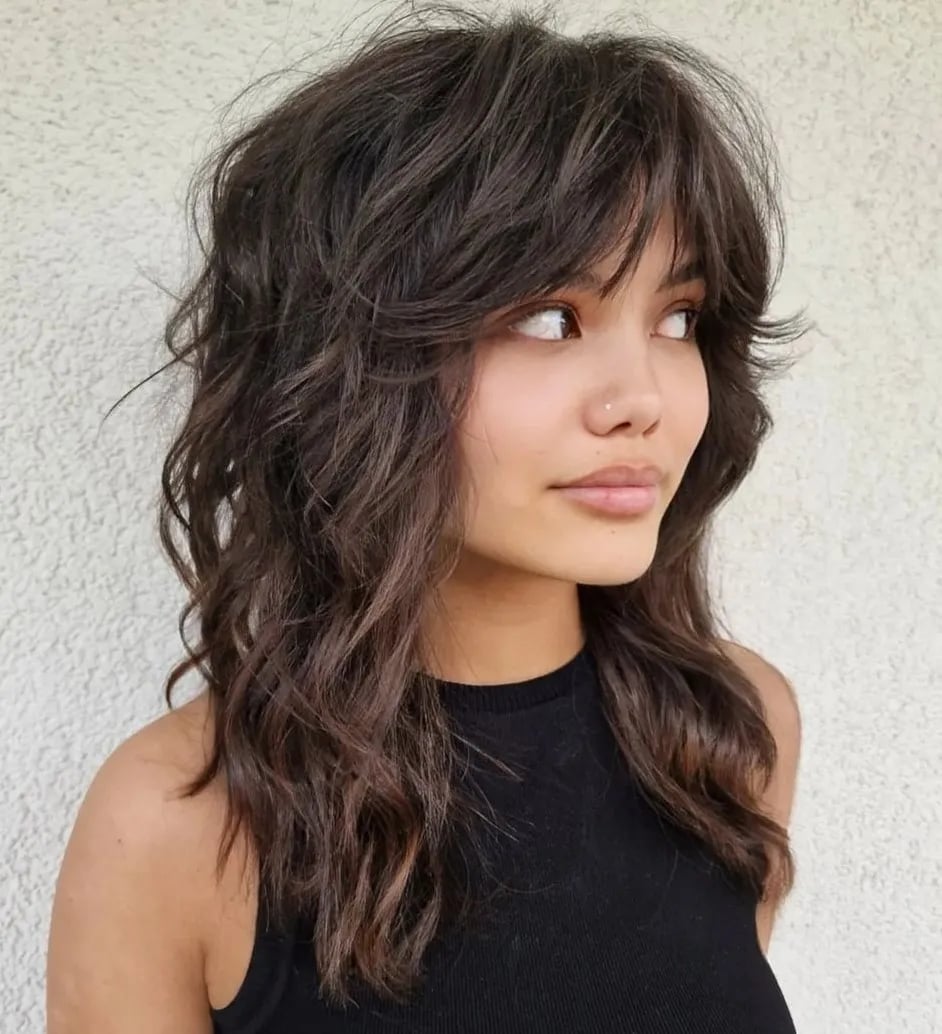Shoulder Shag With Sweeping Curtain Bangs — Shag 2027 with Curtain Bangs