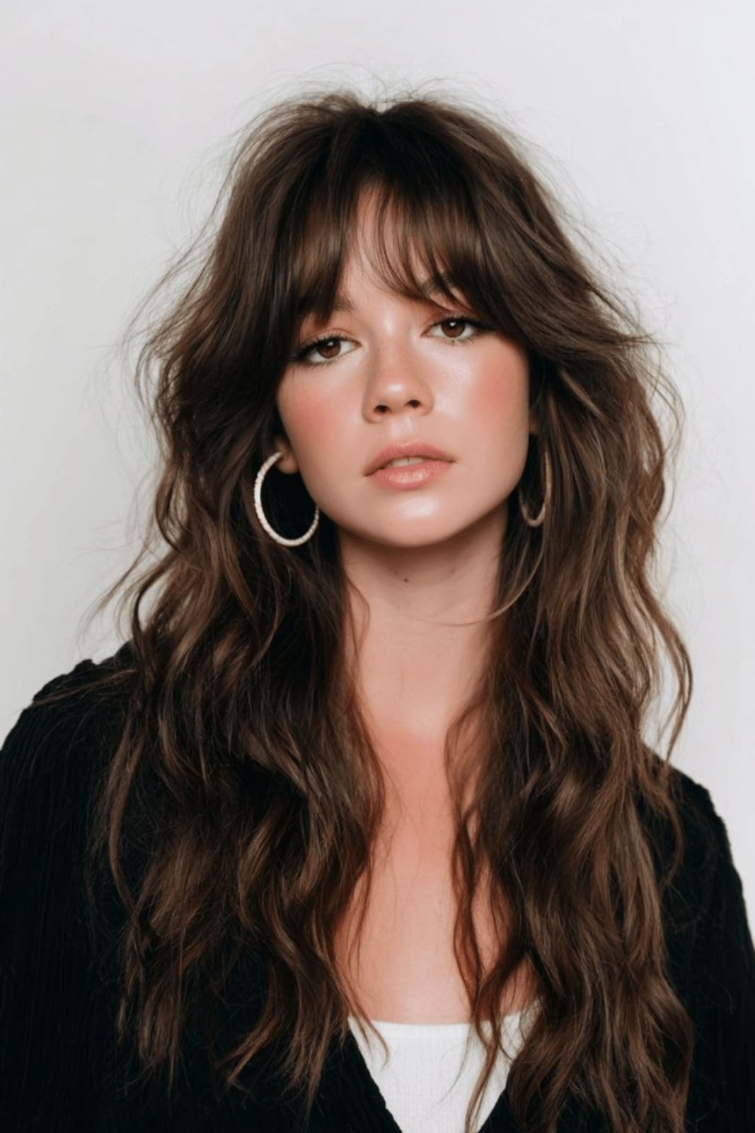 Dark Brown Mid-Back Shag With Soft Fringe — Shag 2027 with Curtain Bangs