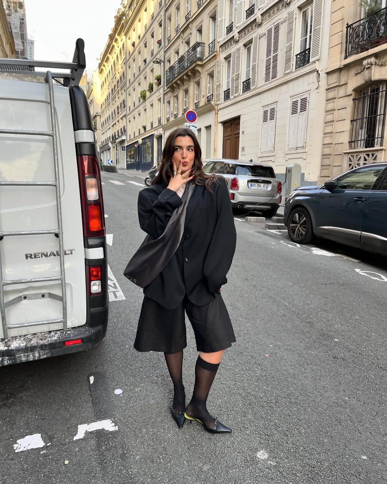 Oversized blazer and shorts with sheer black socks Oversized blazer and shorts with sheer black socks — Sheer Socks Outfits 2027