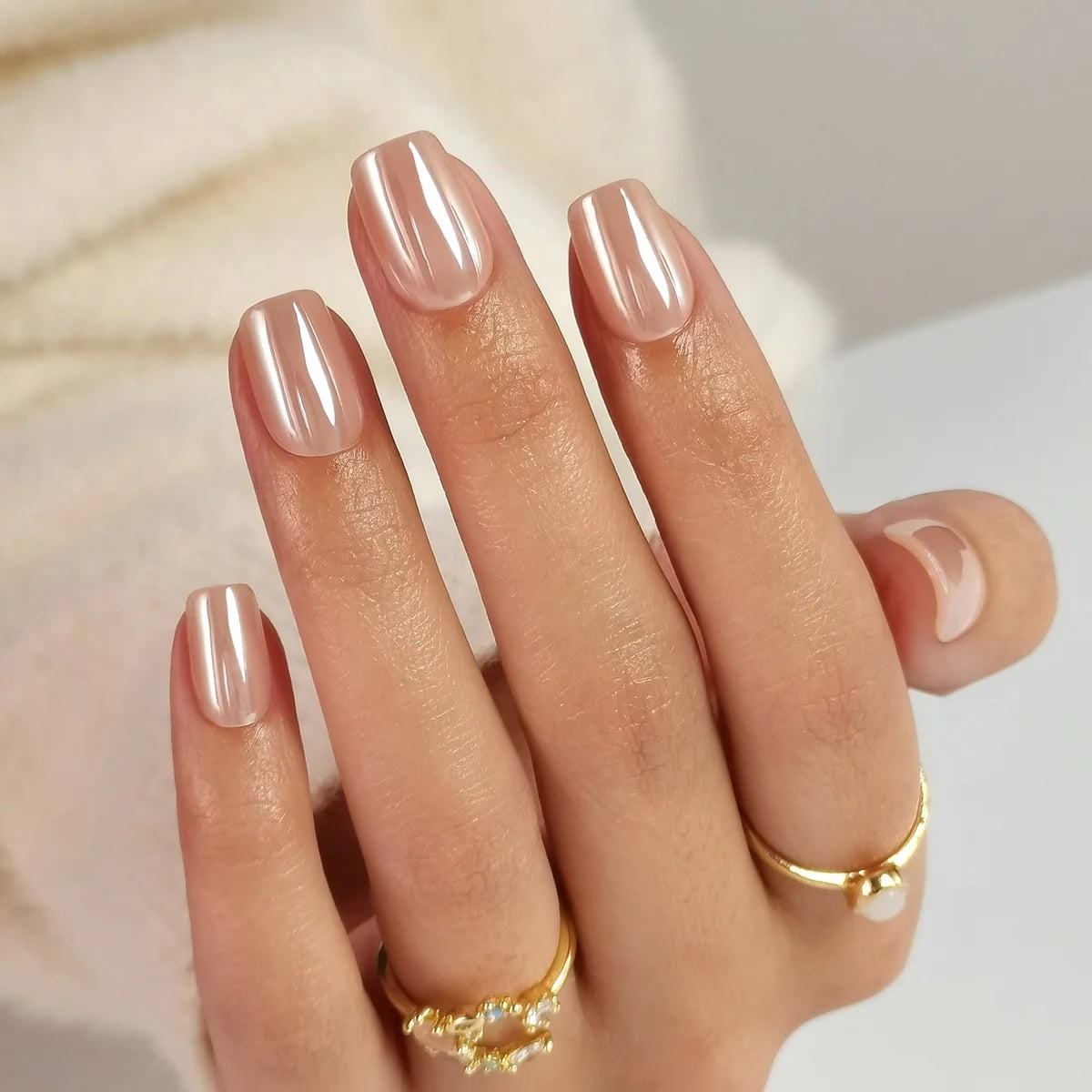 Pearlescent Nude Pink Short Square Nails Pearlescent Nude Pink Short Square Nails — Short Barbie Nails 2027
