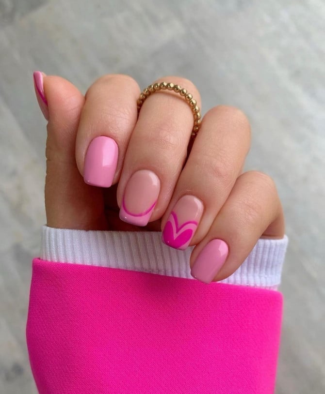 Nude Pink Outline Heart Short Square Nails Nude Pink Outline Heart Short Square Nails — Short Barbie Nails 2027