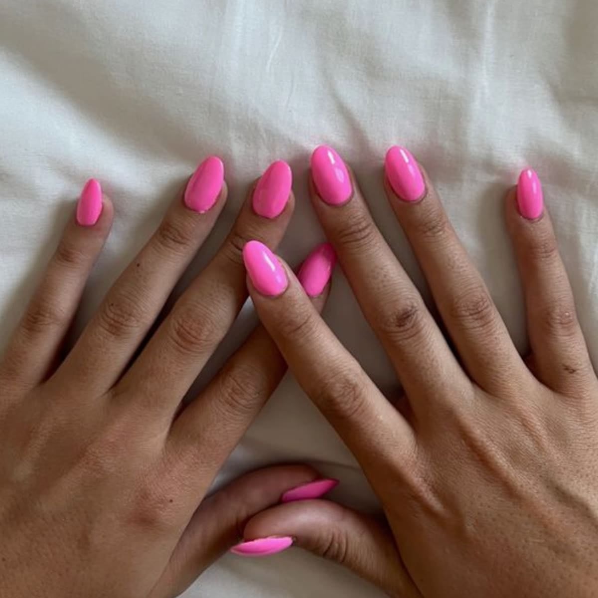 Vibrant Pink Glossy Short Oval Nails, Cheerful Color Vibrant Pink Glossy Short Oval Nails, Cheerful Color — Short Barbie Nails 2027