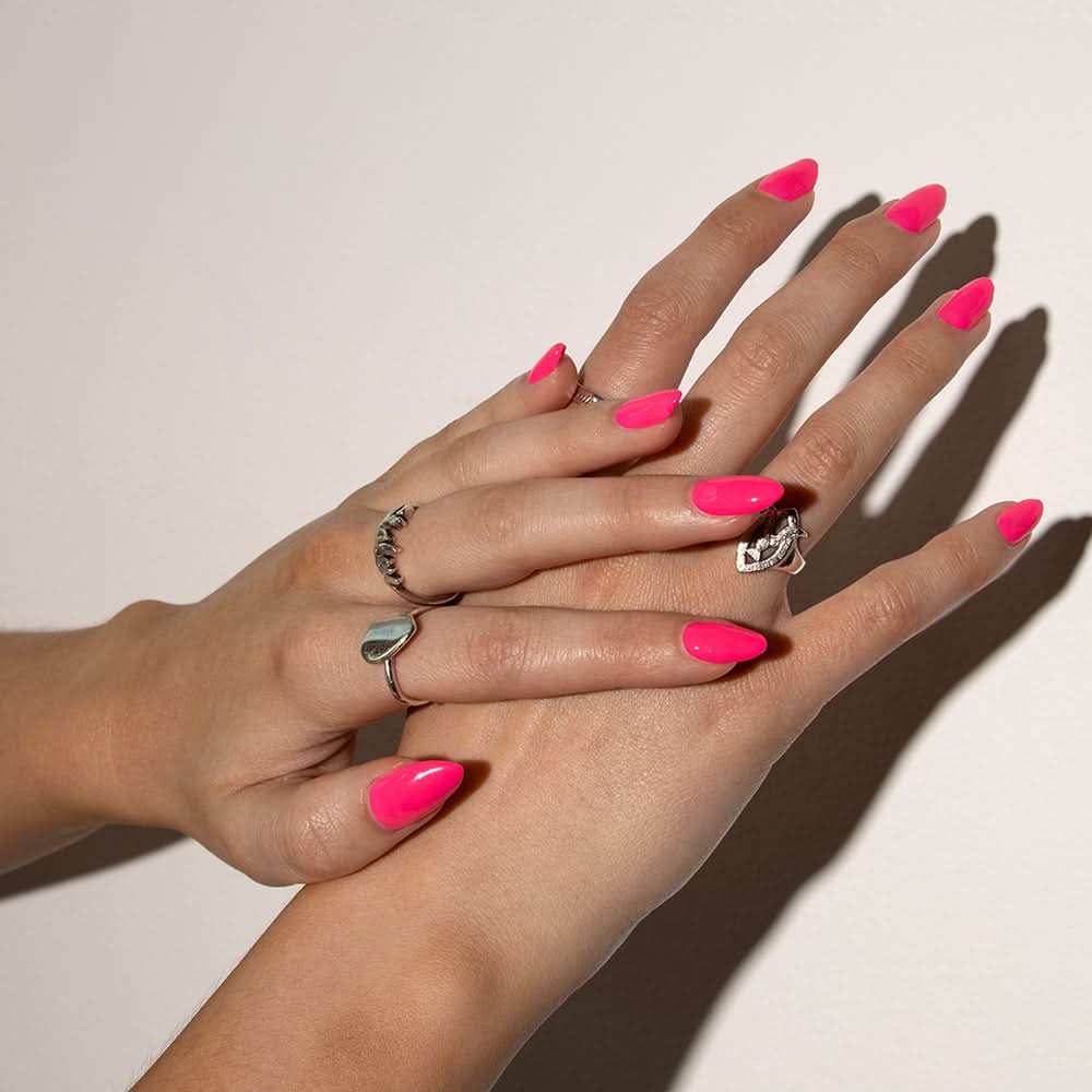 Neon Hot Pink Short Pointed Gel Nails, Casting Soft Shadows Neon Hot Pink Short Pointed Gel Nails, Casting Soft Shadows — Short Barbie Nails 2027