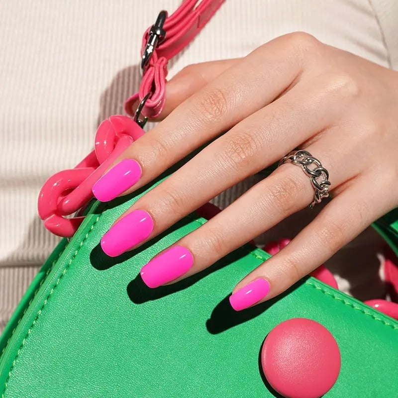 Vibrant Hot Pink Short Almond Nails, Glossy Vibrant Hot Pink Short Almond Nails, Glossy — Short Barbie Nails 2027