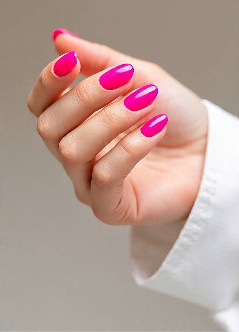 Vibrant Pink Short Oval Nails, Solid Color Vibrant Pink Short Oval Nails, Solid Color — Short Barbie Nails 2027