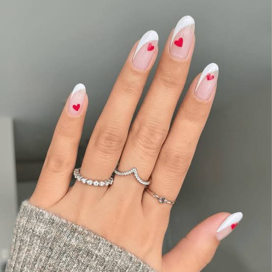 Short Oval Nails Red Hearts On French Tips Short Oval Nails Red Hearts On French Tips — Short Heart Oval Nails 2027
