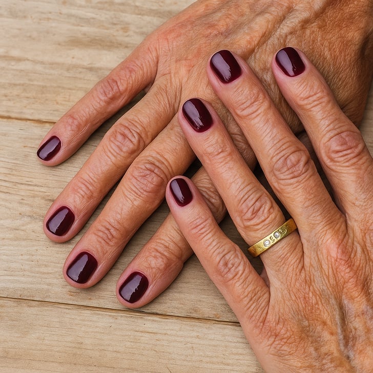Deep Glossy Burgundy Short Square Nails Deep Glossy Burgundy Short Square Nails — Short Nails 2027 for Mature Hands