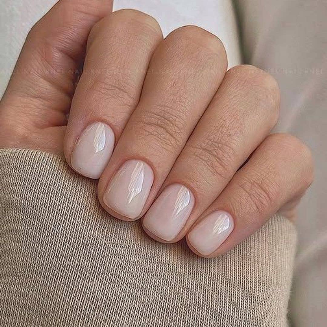 Milky Pink Pearlescent Short Soft Square Milky Pink Pearlescent Short Soft Square — Short Nails 2027 for Mature Hands