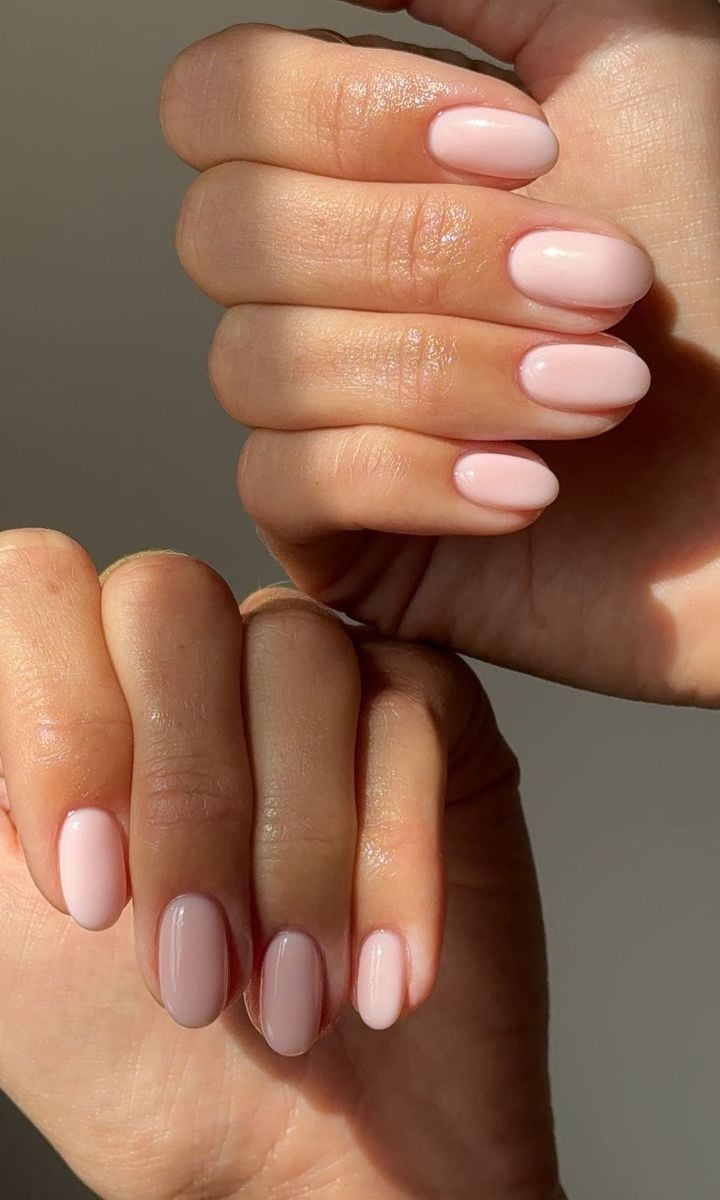Soft Glossy Pale Pink Short Oval Nails Soft Glossy Pale Pink Short Oval Nails — Short Nails 2027 for Mature Hands