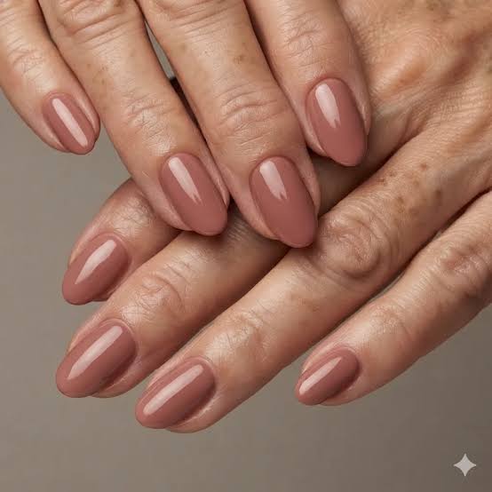 Muted Rose Brown Creamy Short Oval Muted Rose Brown Creamy Short Oval — Short Nails 2027 for Mature Hands