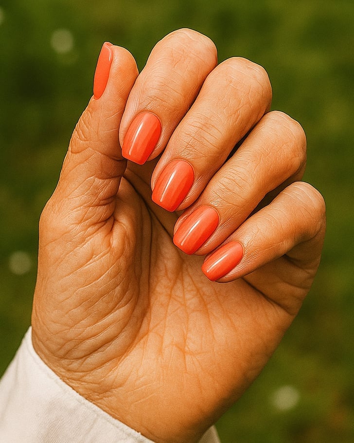 Vibrant Jelly Coral Short Square Nails Vibrant Jelly Coral Short Square Nails — Short Nails 2027 for Mature Hands