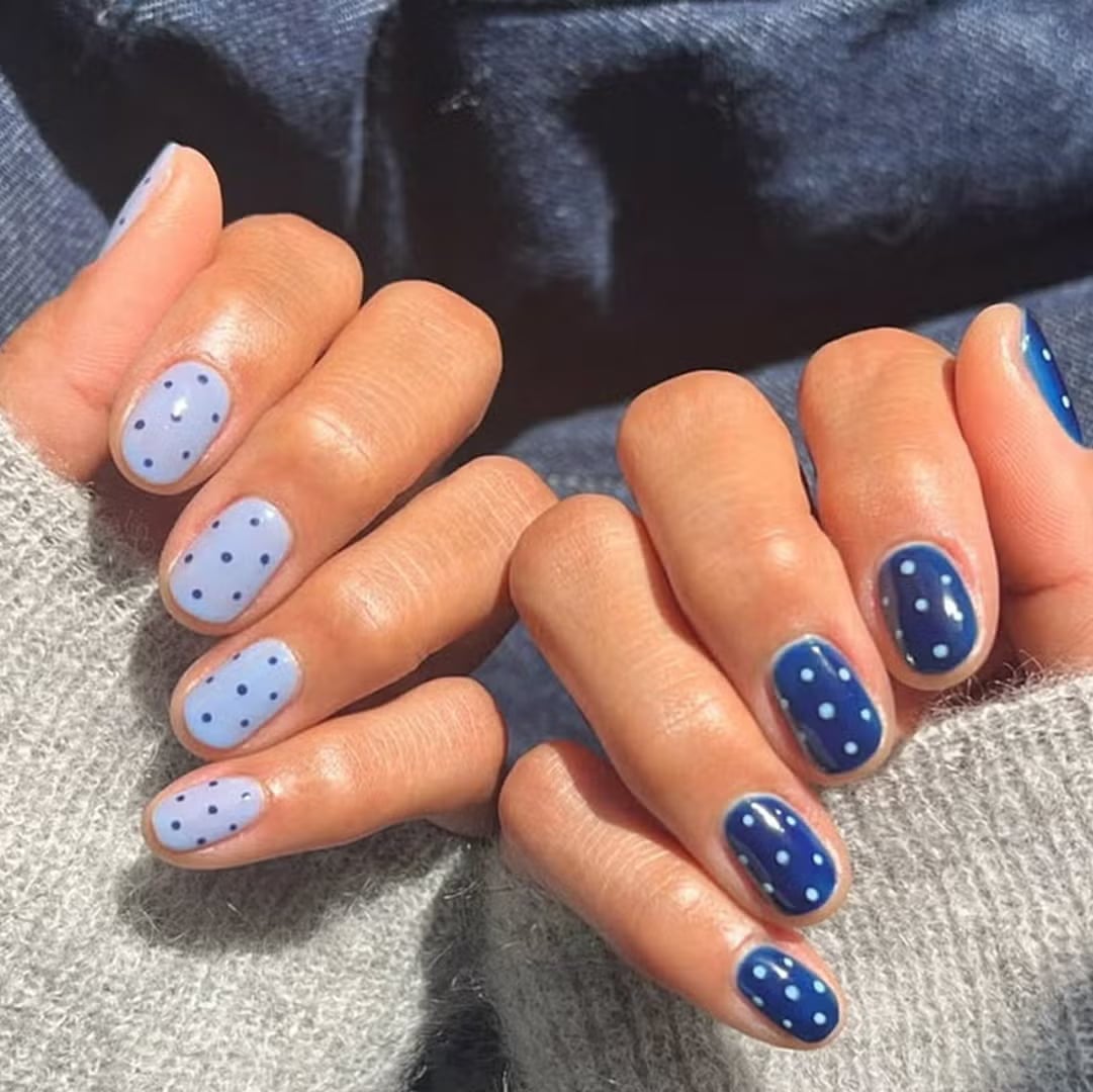 Light And Dark Blue Polka Dot Nails Light And Dark Blue Polka Dot Nails — Short Nails 2027 for Mature Hands